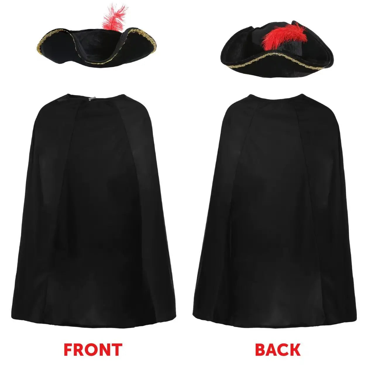 Childs Highway Rat Costume - Black Cape, Black Tricorn Hat, Rabbit Nose, Black Eye Mask, Facepaint - Kids World Book Day