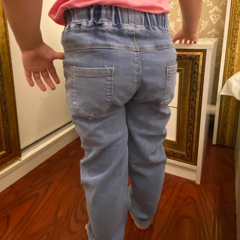 Kids Baby Girls Casual Clothes Jeans Pink Bow Trousers Toddler Infant Denim Clothing Pants Children Bottoms 1 2 3 4 5 6 Years