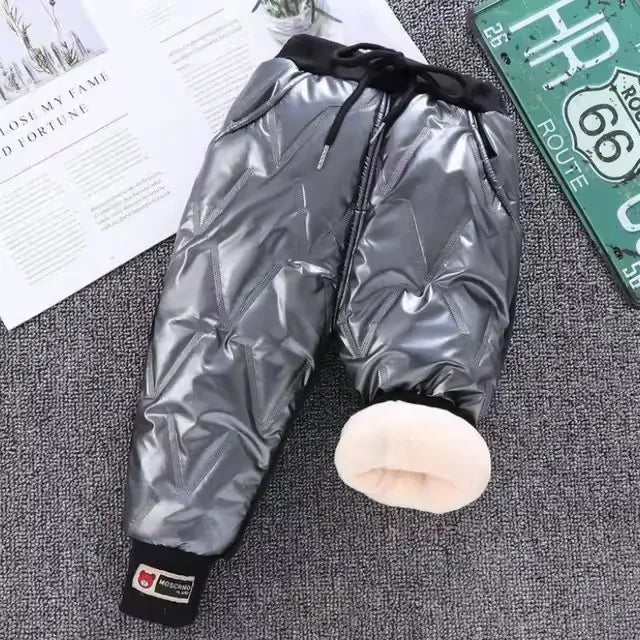 Korean version children's jeans winter girls with plush thick High waist elastic cartoon printed jeans babies warm pants1-6Y