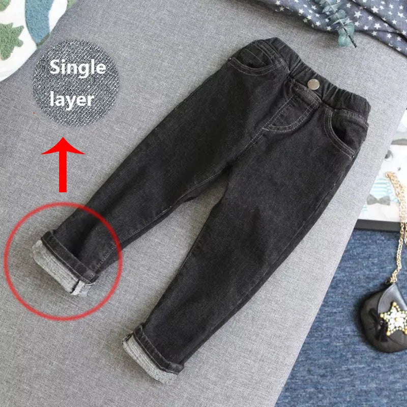 Baby Kids Spring Autumn Winter Thick Warm Jeans With Fleece For 1-7 Years Boys Girls Casual Denim Pants Kids Children Trousers