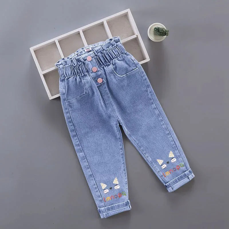 Kids Baby Girls Casual Clothes Jeans Pink Bow Trousers Toddler Infant Denim Clothing Pants Children Bottoms 1 2 3 4 5 6 Years