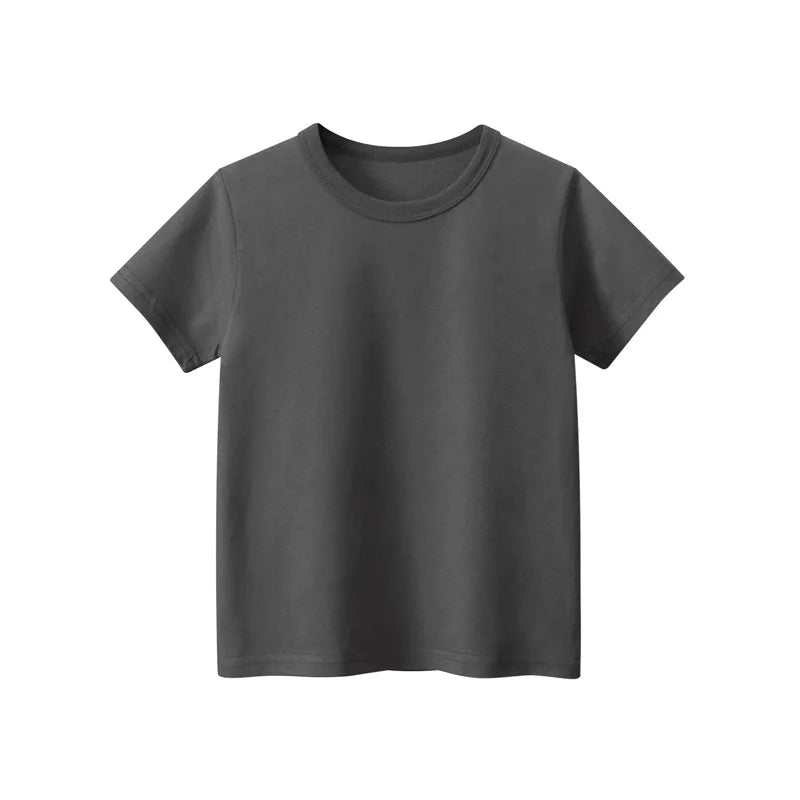 2024 Summer Girls Boys Solid T-Shirts Clothes 100% Pure Cotton Short Sleeve Yellow Red Green Kids UnderShirt Bottomming Clothing