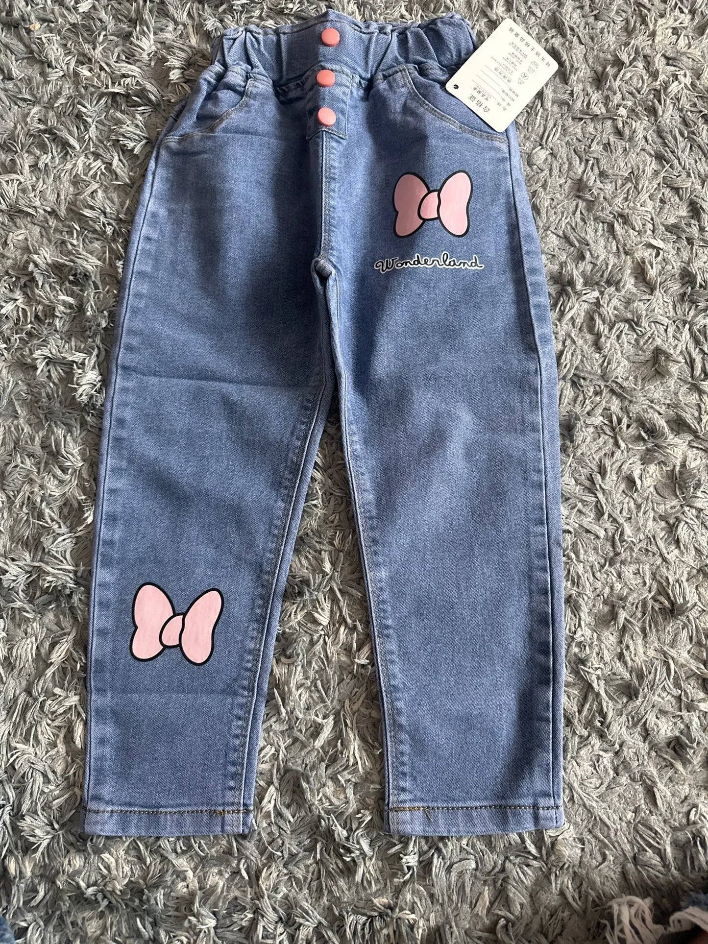 Kids Baby Girls Casual Clothes Jeans Pink Bow Trousers Toddler Infant Denim Clothing Pants Children Bottoms 1 2 3 4 5 6 Years