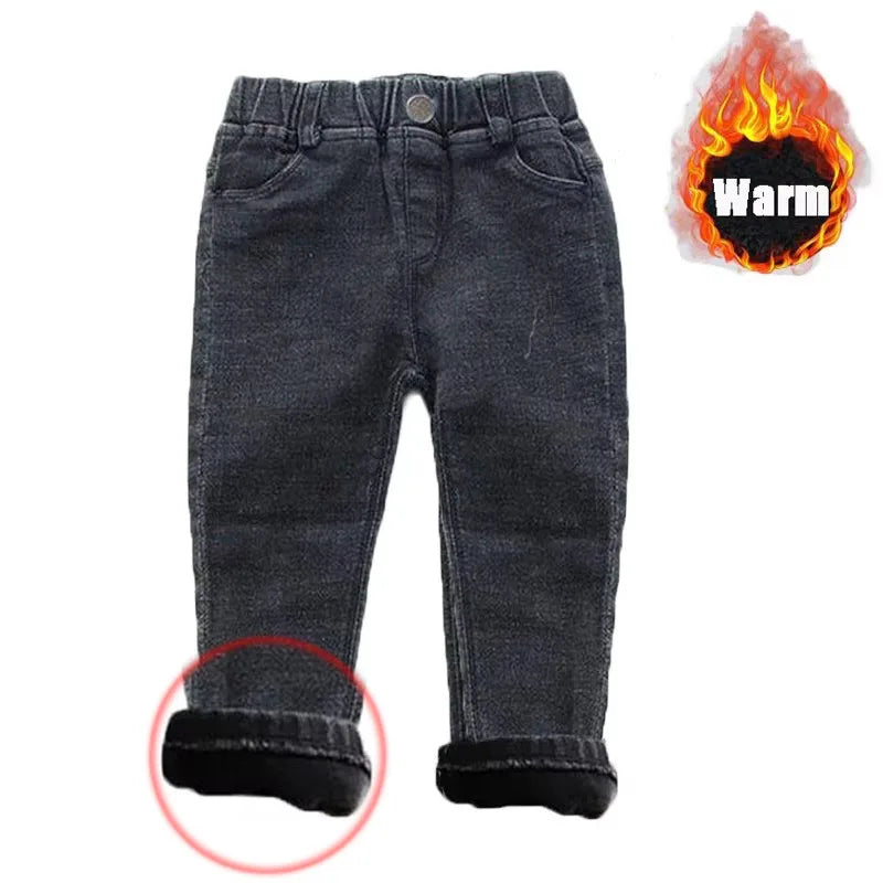 Baby Kids Spring Autumn Winter Thick Warm Jeans With Fleece For 1-7 Years Boys Girls Casual Denim Pants Kids Children Trousers