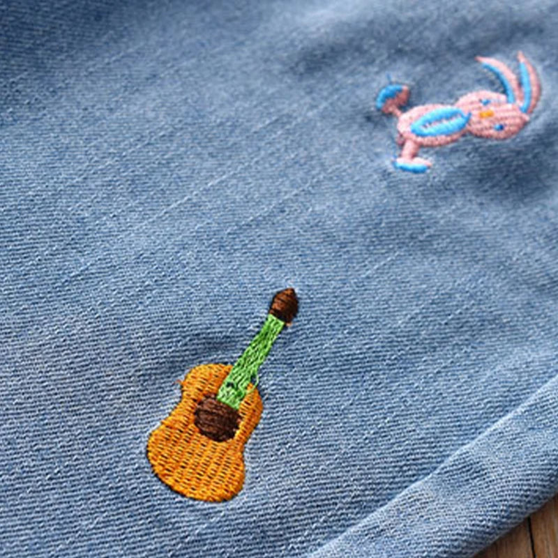 Girls Cartoon Embroidery Jeans 2023 Fashion Autumn New Baby Kids Casual Elastic Waist Pockets Denim Pant Cotton Children's Pants