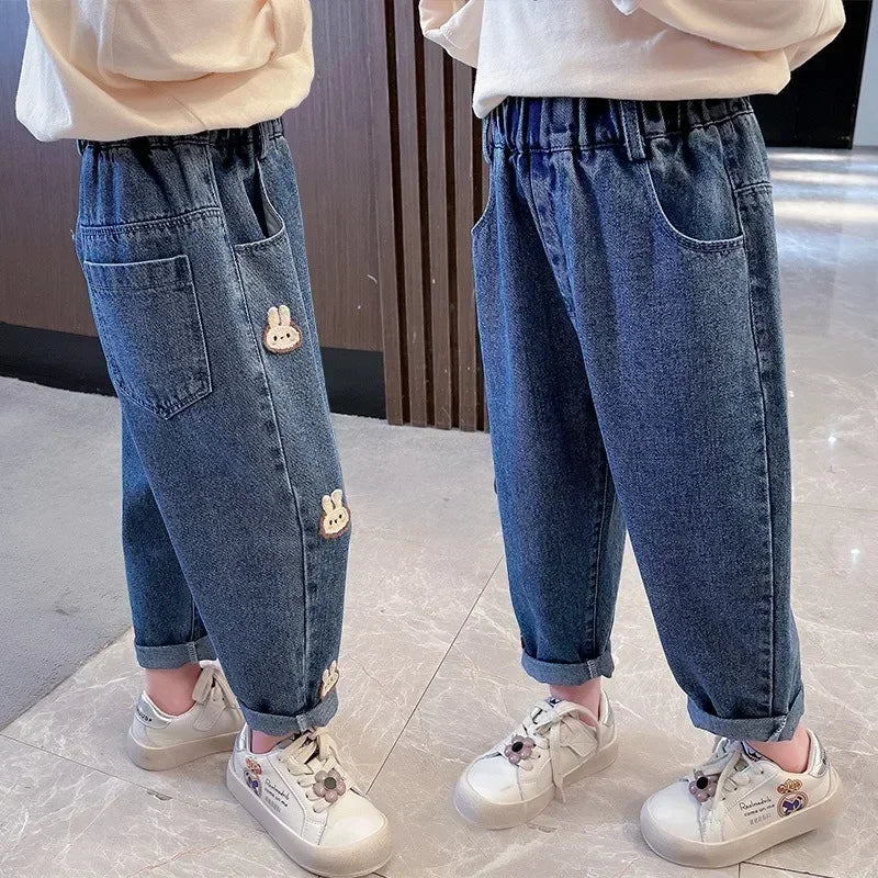 Spring Fashion Kids' Jeans for Casual Outfits Comfortable Cute Cartoon Rabbit Pattern Jeans for Girls Baby Girl Jeans