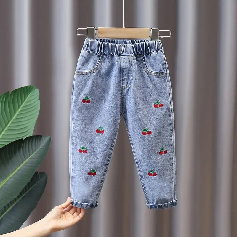 Kids Baby Girls Casual Clothes Jeans Pink Bow Trousers Toddler Infant Denim Clothing Pants Children Bottoms 1 2 3 4 5 6 Years