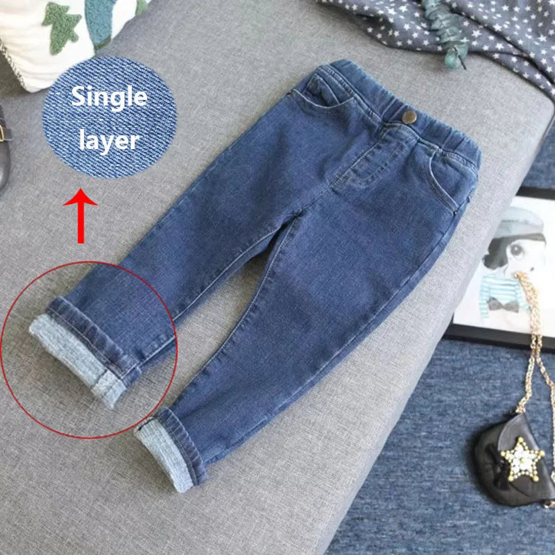 Baby Kids Spring Autumn Winter Thick Warm Jeans With Fleece For 1-7 Years Boys Girls Casual Denim Pants Kids Children Trousers