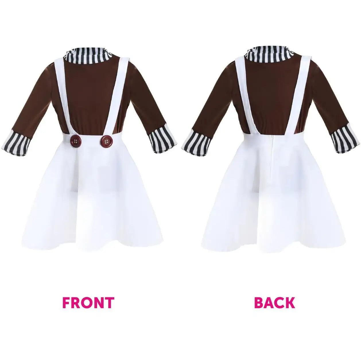 Girls Chocolate Factory Worker Costume - Brown Top, White Skirt, Green Wig, Gloves &  Face Paint - World Book Day Fancy Dress