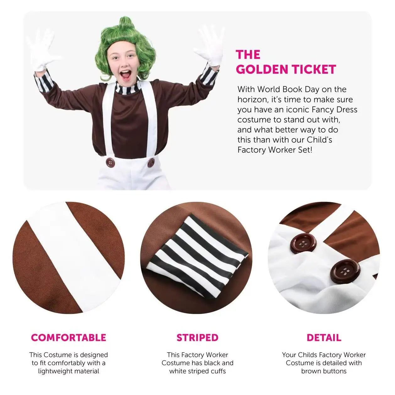 Boys Chocolate Factory Worker - Brown Top, White Dungarees- Kids World Book Day Book Week Fancy Dress Costume