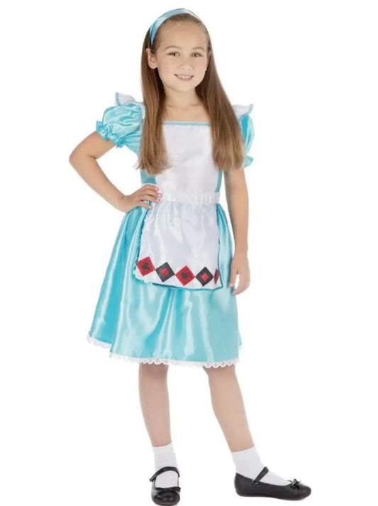 Child's Sweetie Alice Girl Costume - Blue Satin Dress, White Apron & Matching Light Blue Headband - Ideal for World Book Day