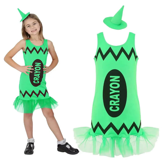 Childs Green Crayon Fancy Dress Costume - School Book Week/World Book Day Crayon Dress - Kids Novelty Fancy Dress Costume