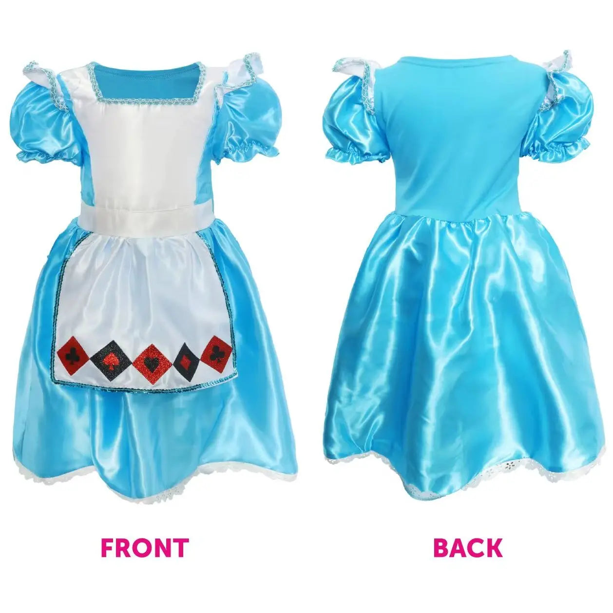 Child's Sweetie Alice Girl Costume - Blue Satin Dress, White Apron & Matching Light Blue Headband - Ideal for World Book Day