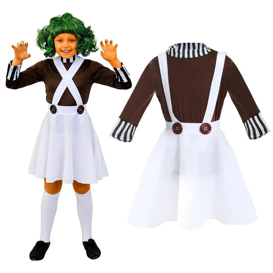 Girls Chocolate Factory Worker Costume - Brown Top &  White Skirt,  - Kids World Book Day Book Week Fancy Dress Costume