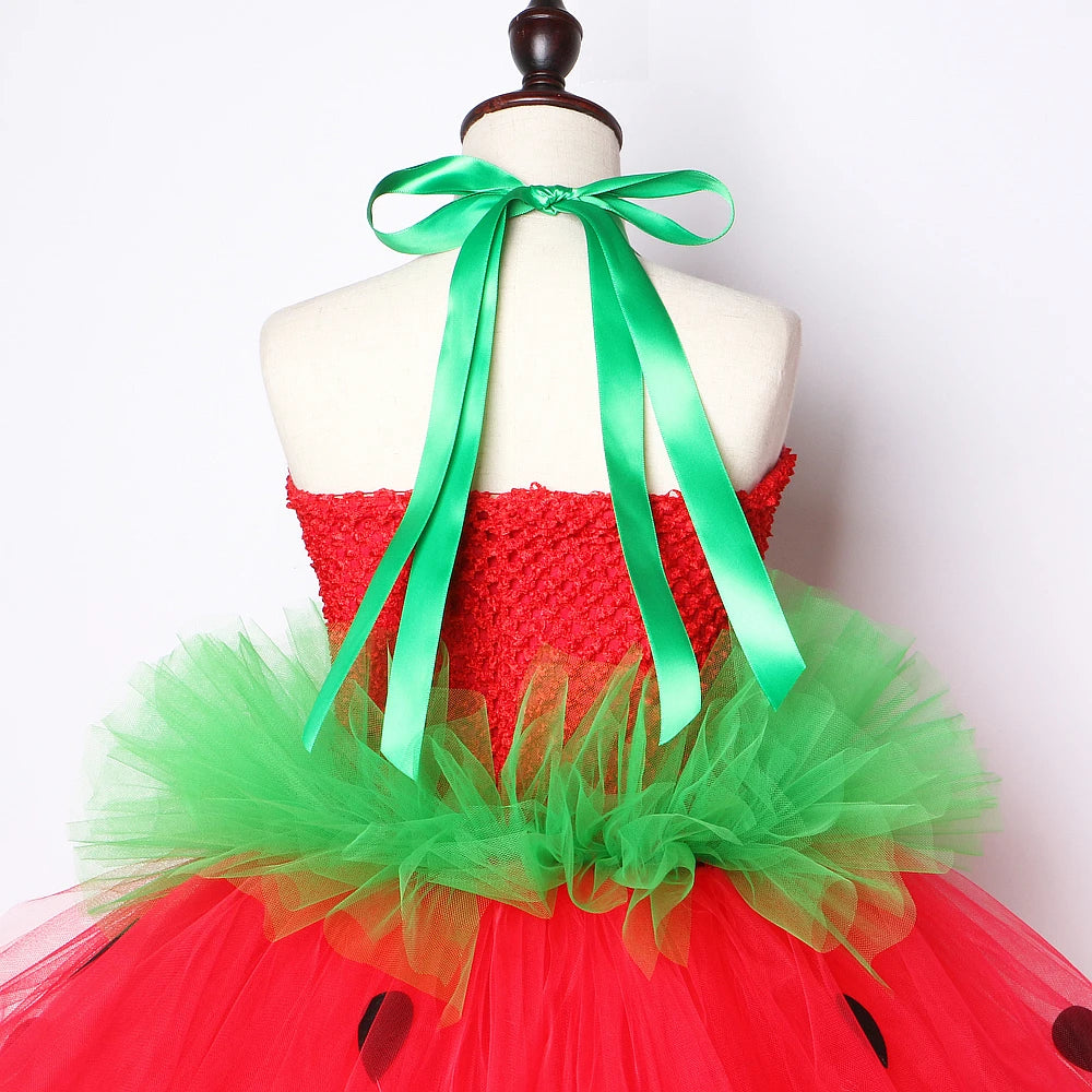 Red Green Strawberry Dresses for Girls Princess Tutu Dress with Flowers Headband Toddler Kids Girl Costume for Birthday Party