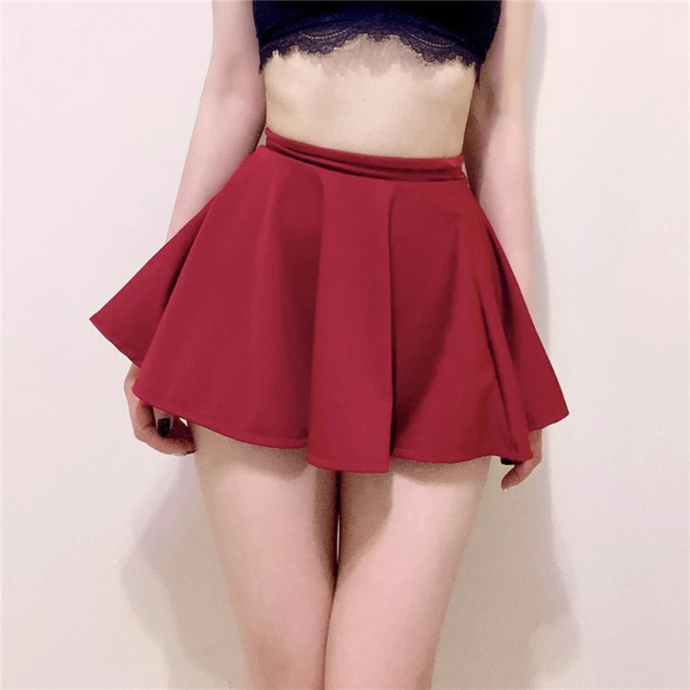 Shorts Pleated Skirts Women Dance Yoga Red Black Mini Drape Pleated High Waist Skirt Female Without Lining