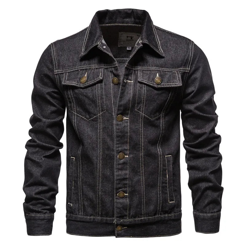 Denim Jacket Men Fashion Motorcycle Jeans Jackets Mens Causal Oversized Cotton Casual Black Blue Denim Jacket Man Outerwear Coat