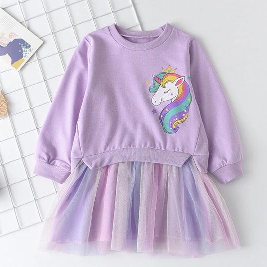 New Unicorn Princess Dress Children's Spring & Autumn Season Dress Girls' Birthday Party Dress Halloween Christmas Dress