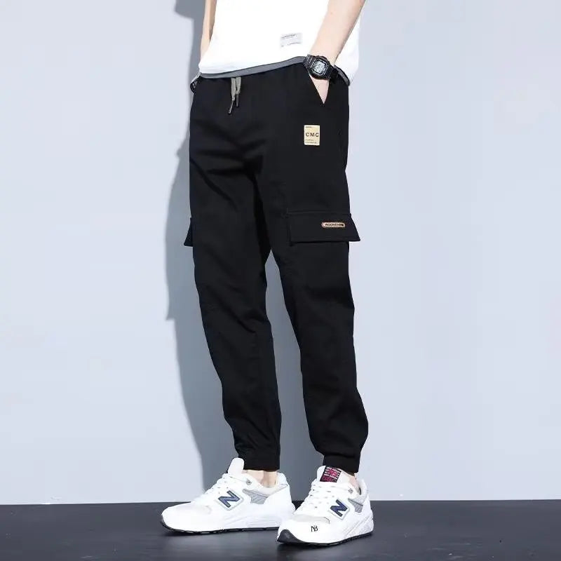 2024 new overalls men spring and fall trend men's casual pants Fashion handsome street style long pants nine-point pants