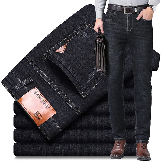 2024 NEW Men's Classic Style Casual Stretch Slim Jean Pants Male Brand Denim Trousers Black Blue Fashion Business Jeans