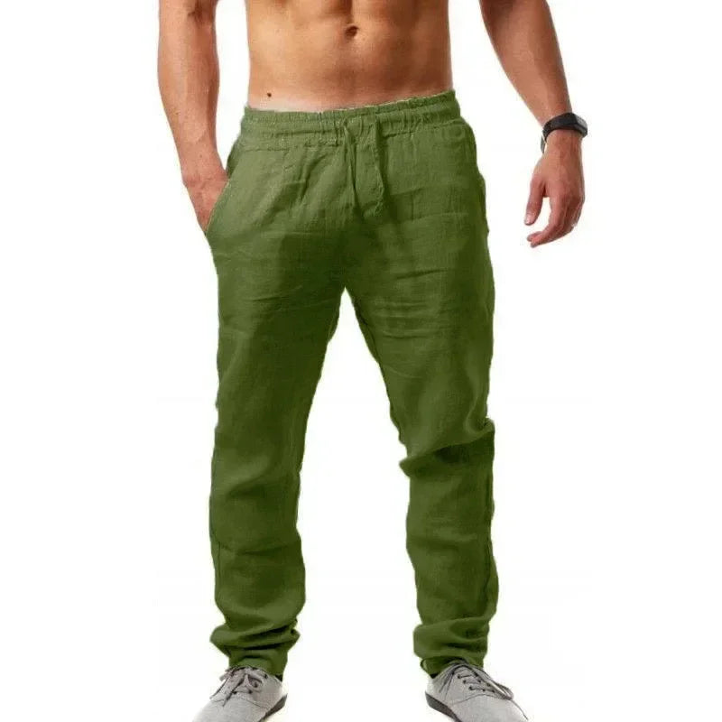 2024 Spring/Summer New Men's Cotton Linen Pants Summer Fashion Casual Solid Color Loose Plus Size M-4XL