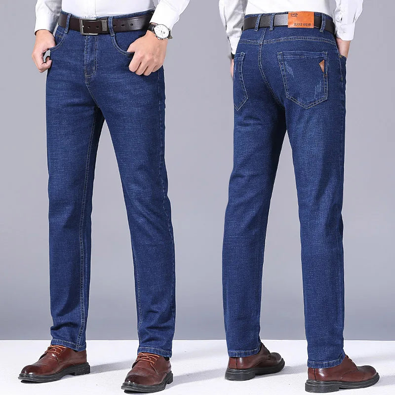 2024 NEW Men's Classic Style Casual Stretch Slim Jean Pants Male Brand Denim Trousers Black Blue Fashion Business Jeans