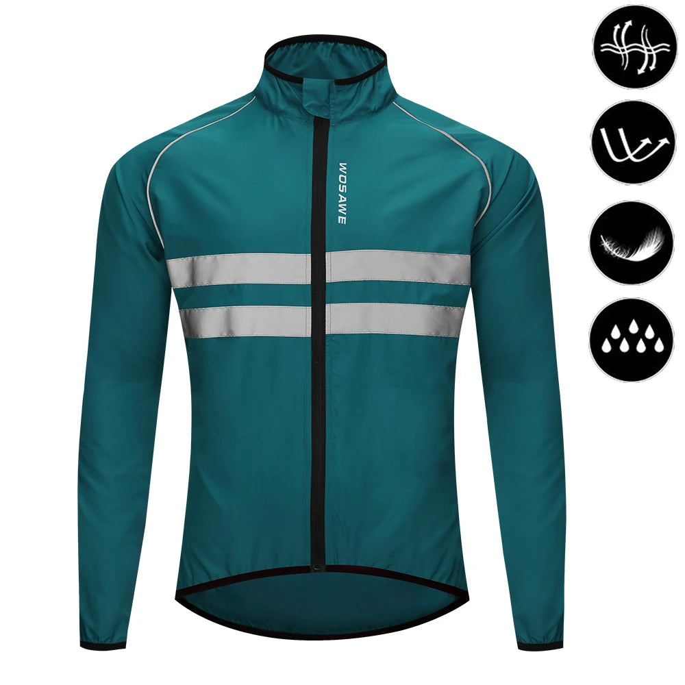 WOSAWE Cycling Windbreaker Men Packable Windproof Reflevtive Jacket Running Biking Hiking Riding Wind Coat MTB Bicycle Jersey