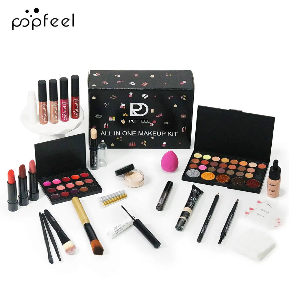 POPFEEL All In One Makeup Kit, Gift for Girls Teen Women include Eyeshadow Foundation Lipgloss Lipstick Primer