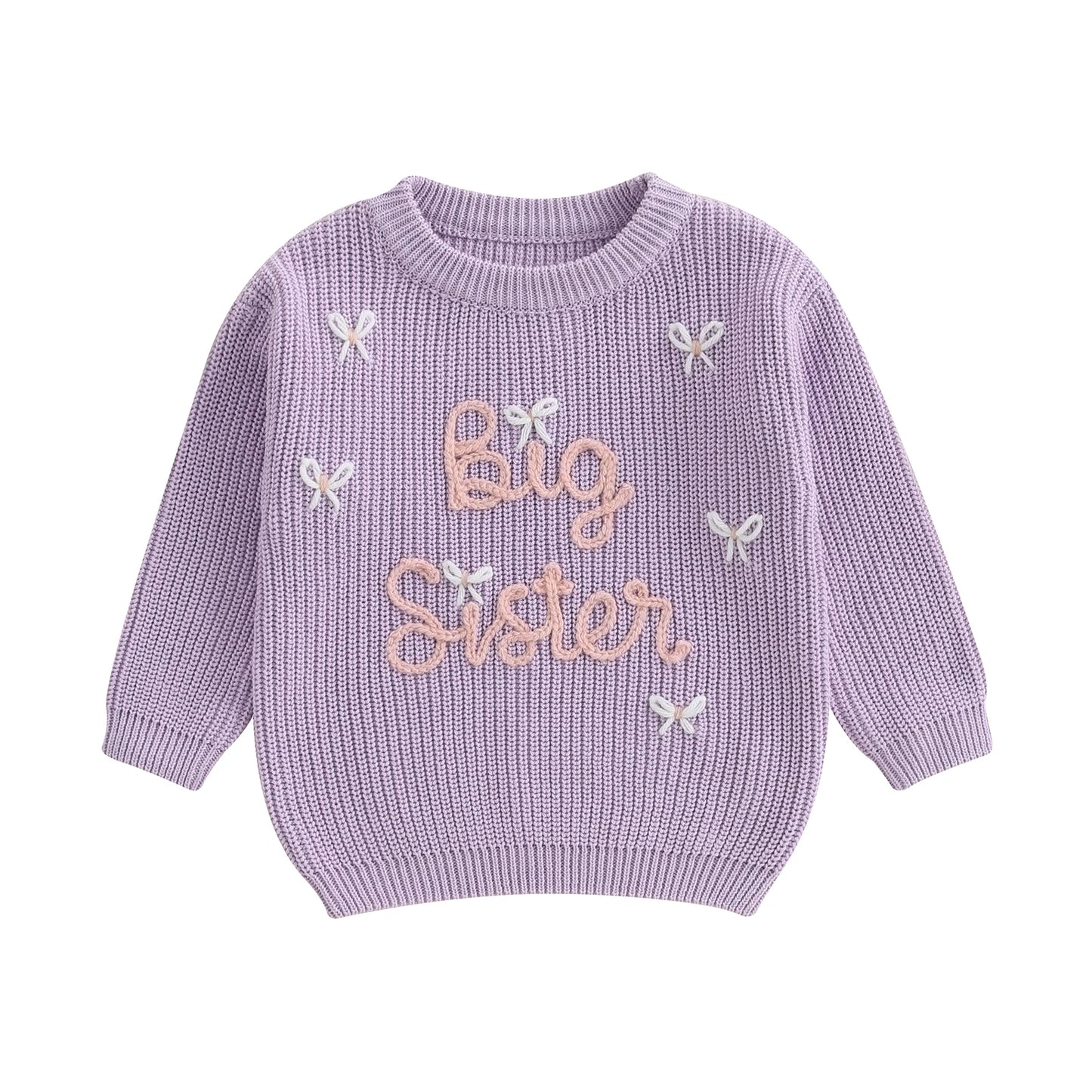 Pudcoco Baby Girl Sweater Long Sleeve Round Neck Bow Letter Embroidery Knit Pullover Toddler Tops 1-5T