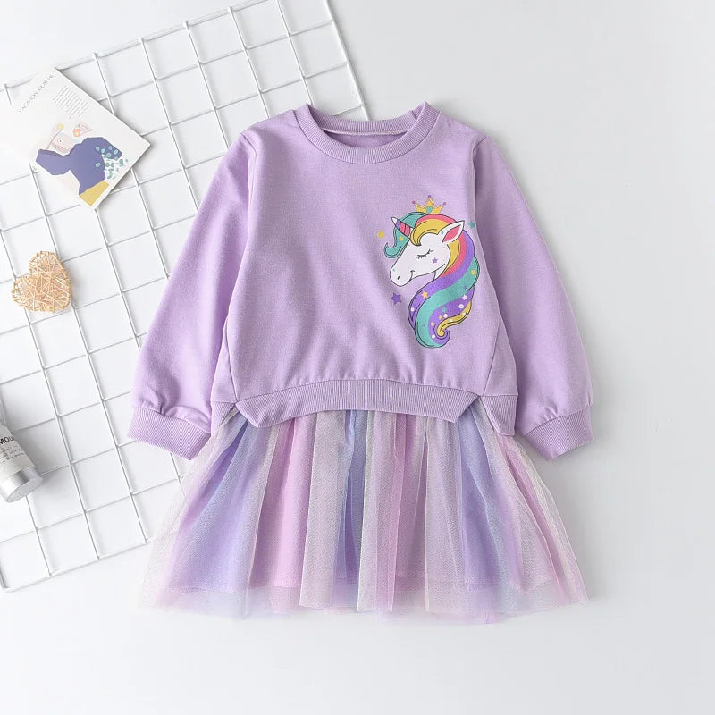 New Unicorn Princess Dress Children's Spring & Autumn Season Dress Girls' Birthday Party Dress Halloween Christmas Dress