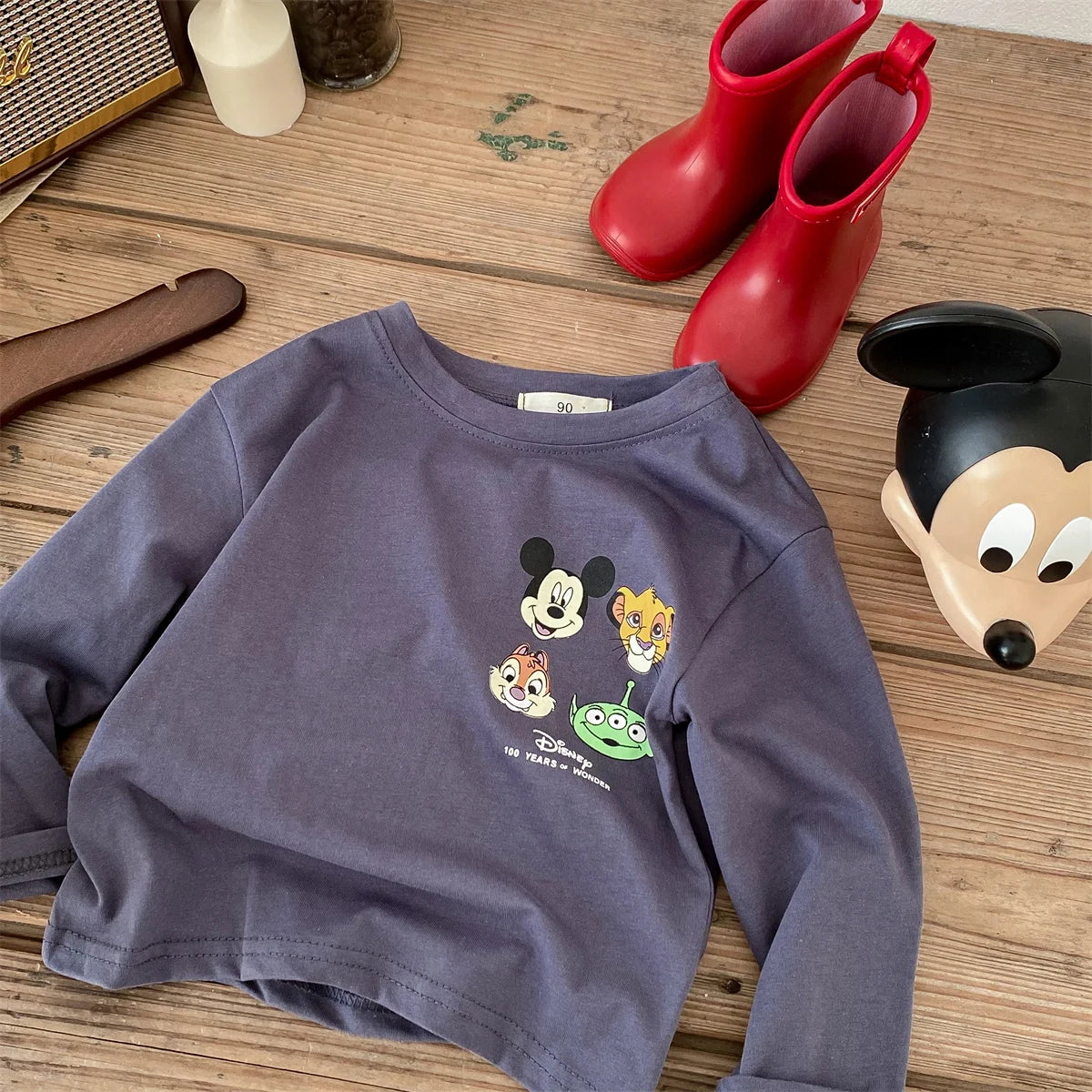 Trendy Brand Disney Children T-shirt Long-sleeved Tops Spring/autumn Clothing Kids Bottoming Shirt Cartoon Crewneck Girl Blouse