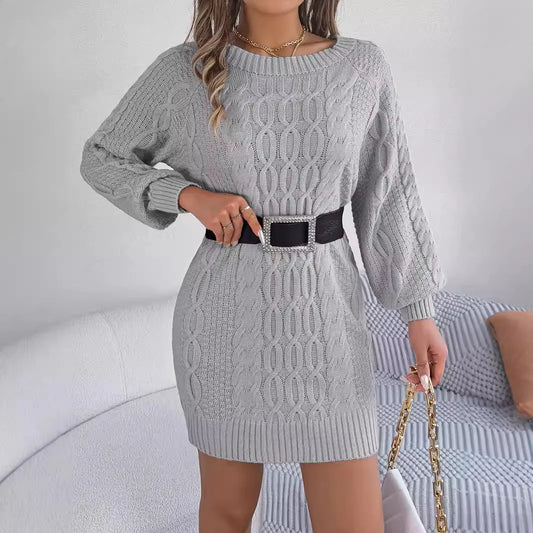 Elegant New Autumn Winter Sweater Dress Solid Color O Neck Long Sleeve Knitted Bodycon Mini Sweater Dress Female Knit Sexy Dress