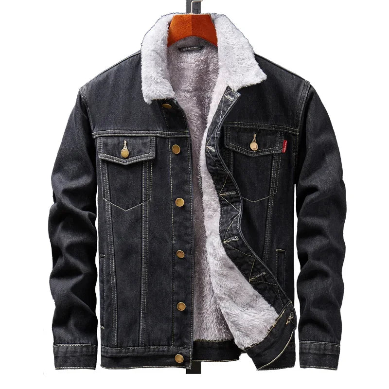 Men Denim Jacket Single Breasted Cardigan Turn Down Collar Coats Washed Loose Solid Pockets Button Casual Thicken Spliced