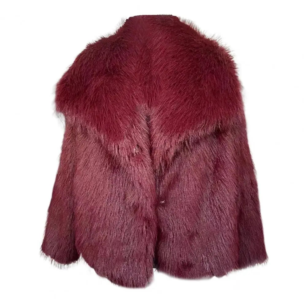 Plush Winter Women Jacket Faux Fox Fur Turn-down Collar Cozy Jacket Solid Color Cold Weather Celebrity Outdoor Outerwear