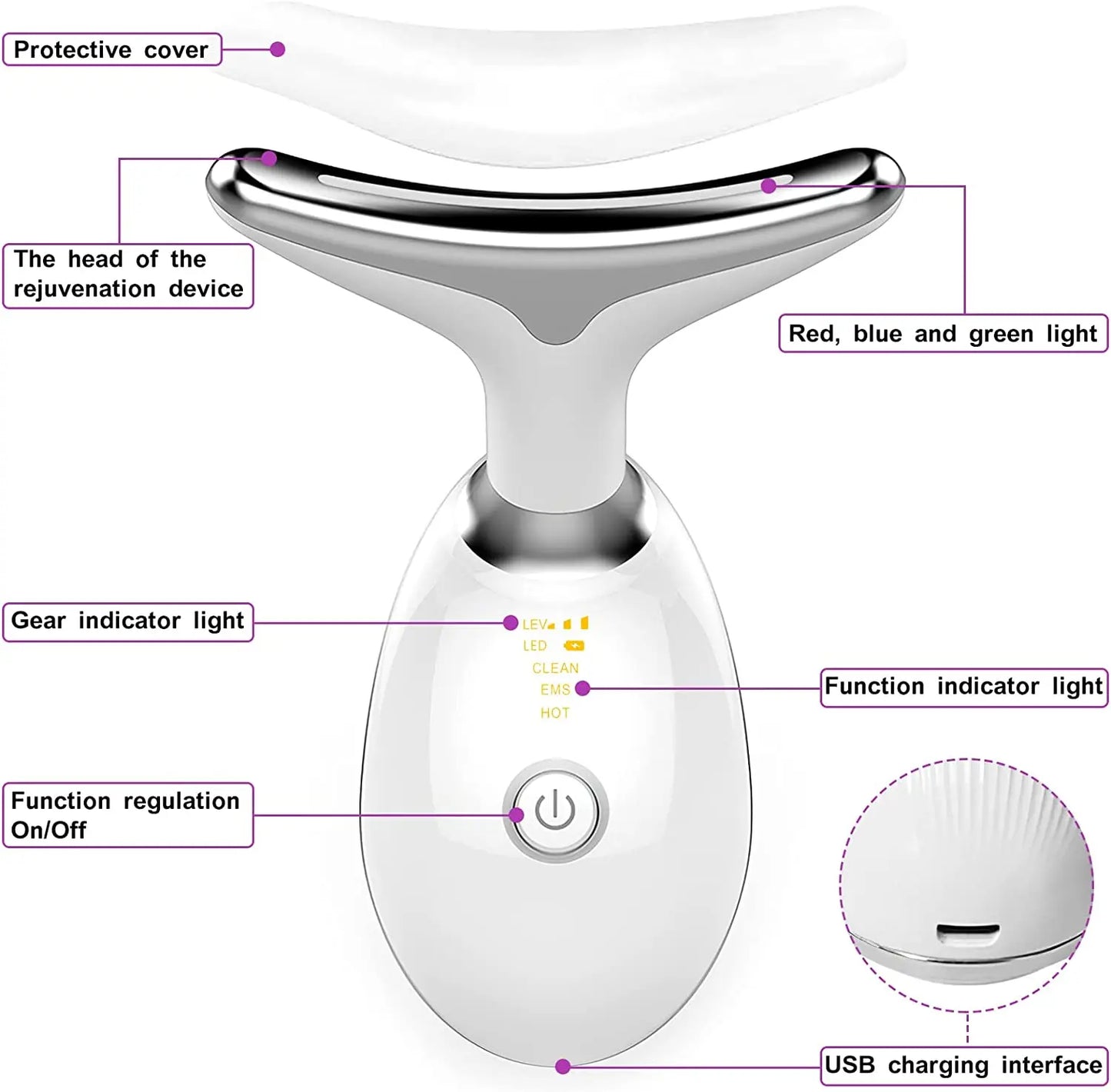 Neck Massager Facial Lift Three Light Modes Electric Skin  Tightening Device LED Beauty Instrument