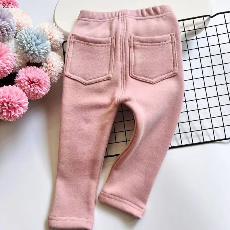 Children's Jeans Boys and Girls' Solid color Thin Velvet Elastic Belt Jeans Infant Elastic Denim Pants1-6Y