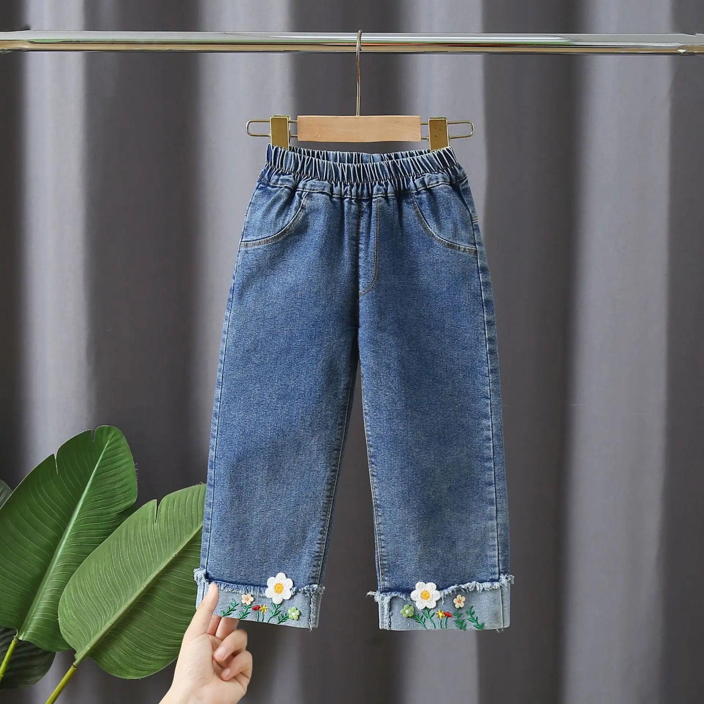 New Spring and Autumn Children Elastic Soft Comfortable Fashion Simple Elastic Boys and Girls Big Children Denim Pants