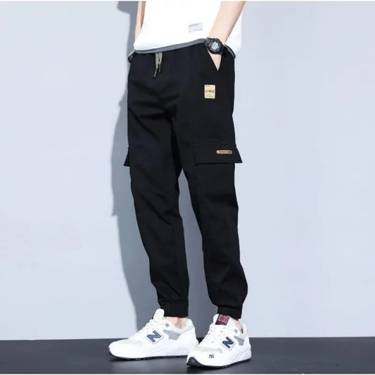 2025 Get To School  Summer Men's New Thin Harlan Elastic Cargo Pants Loose Sports Trend All Tie Feet High Street Casual Pants