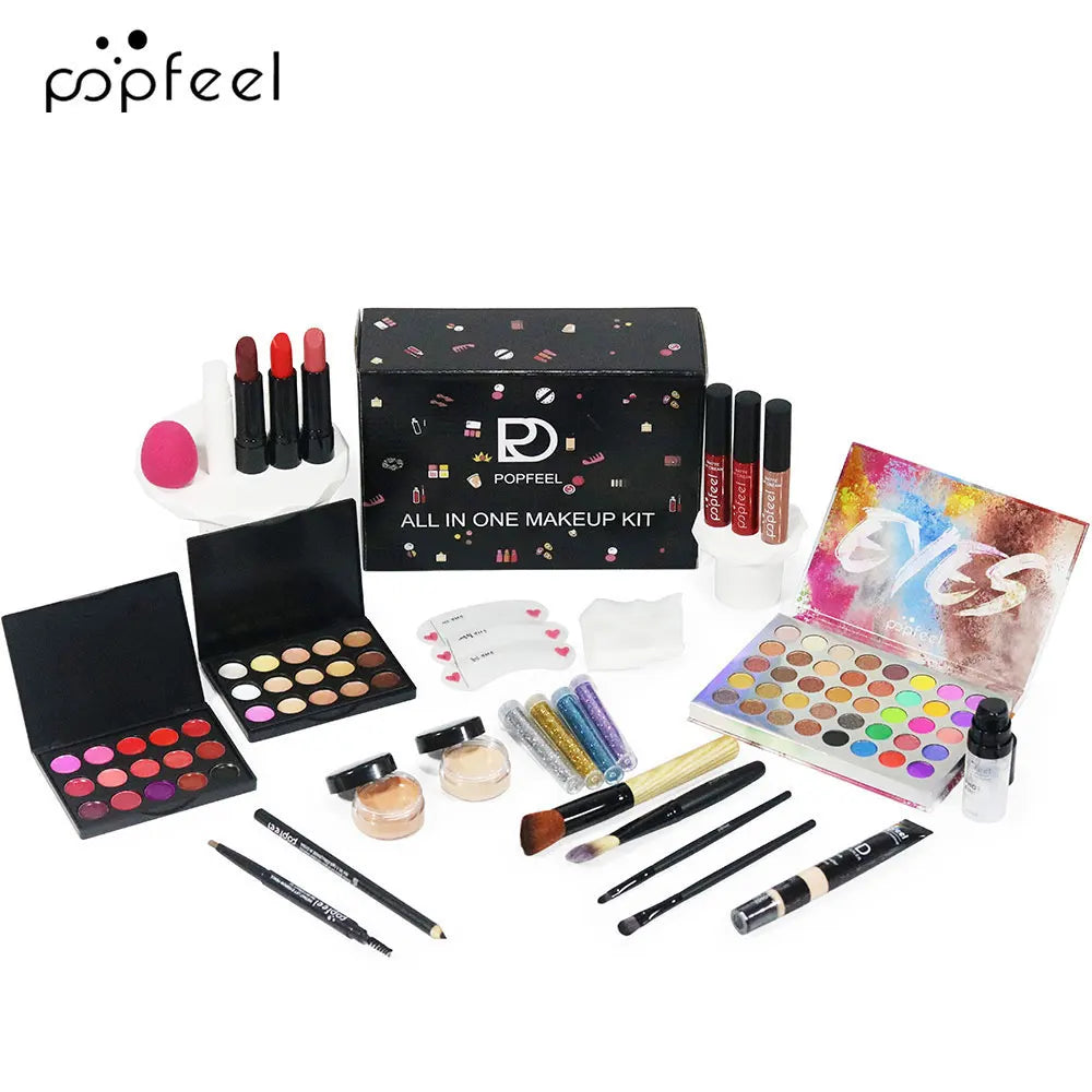 POPFEEL All In One Makeup Kit, Gift for Girls Teen Women include Eyeshadow Foundation Lipgloss Lipstick Primer