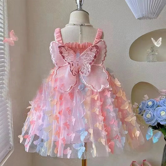 New Baby Girls Birthday Party Evening Dresses Summer Butterfly Wings Children Clothes Sweet Colorful Toddler Kids Costume