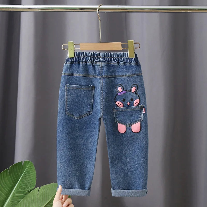 New Spring and Autumn Children Elastic Soft Comfortable Fashion Simple Elastic Boys and Girls Big Children Denim Pants