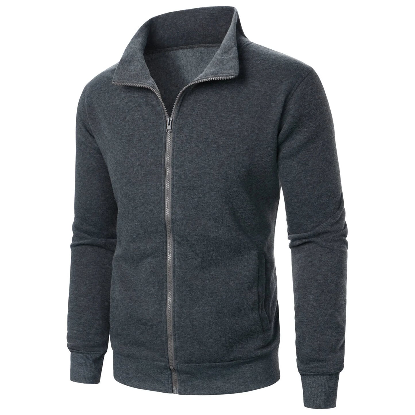 Men's casual sports zipper stand collar hoodie coat men's solid color cardigan