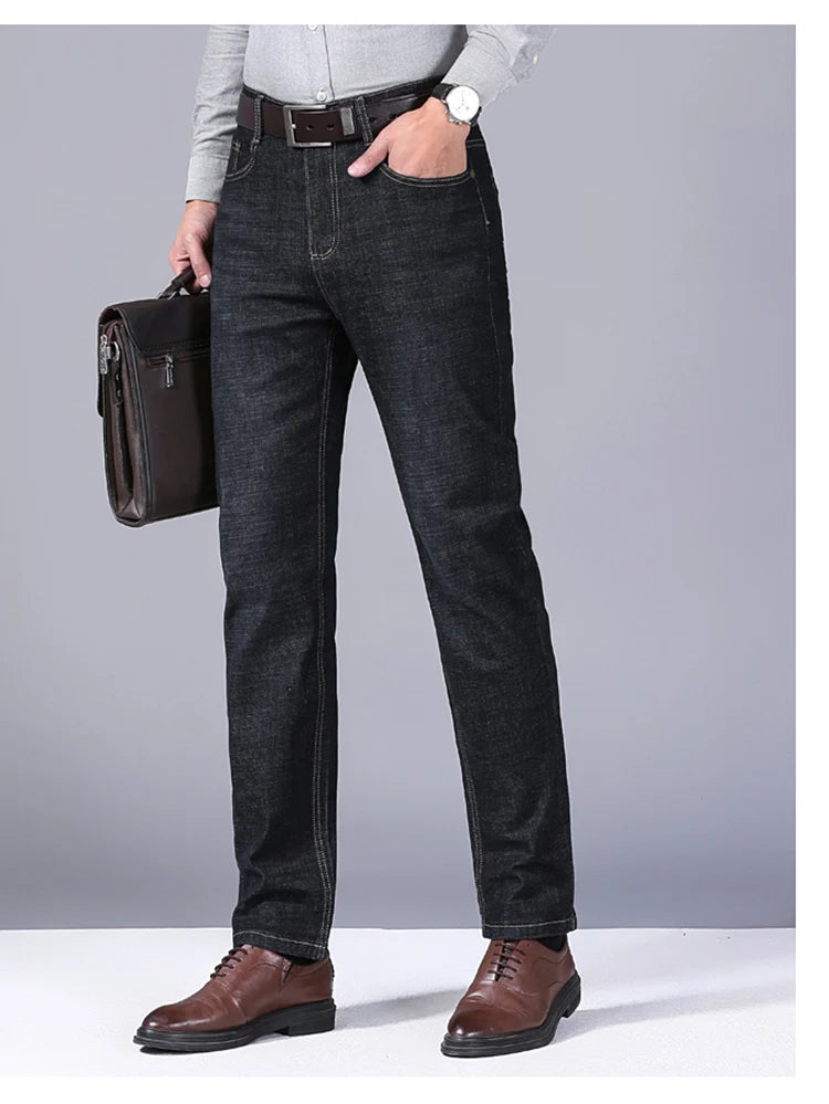 2024 NEW Men's Classic Style Casual Stretch Slim Jean Pants Male Brand Denim Trousers Black Blue Fashion Business Jeans