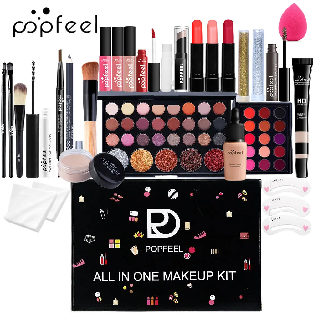 POPFEEL All In One Makeup Kit, Gift for Girls Teen Women include Eyeshadow Foundation Lipgloss Lipstick Primer