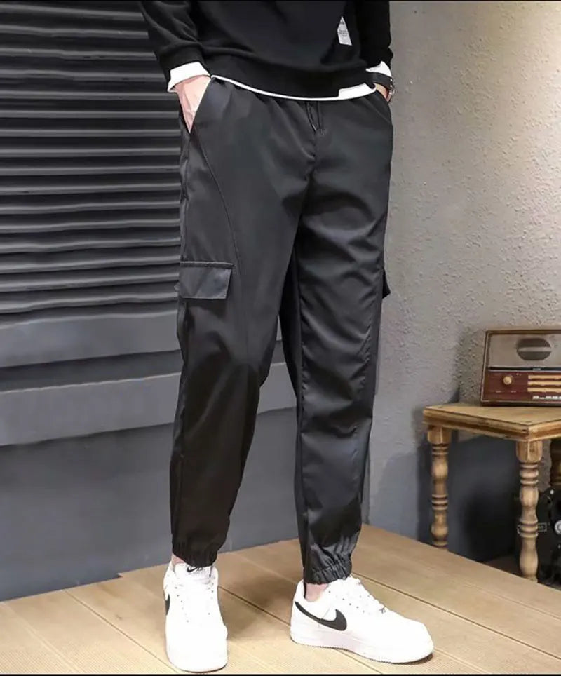 2024 new overalls men spring and fall trend men's casual pants Fashion handsome street style long pants nine-point pants