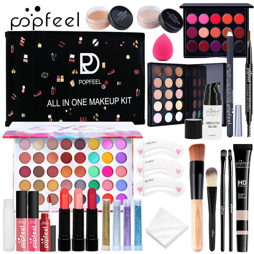 POPFEEL All In One Makeup Kit, Gift for Girls Teen Women include Eyeshadow Foundation Lipgloss Lipstick Primer