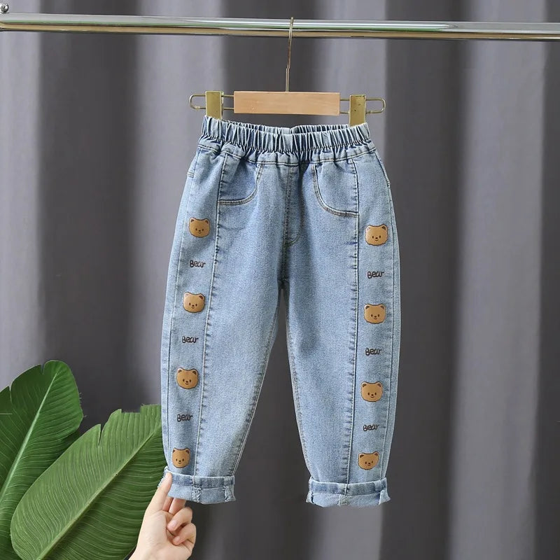 New Spring and Autumn Children Elastic Soft Comfortable Fashion Simple Elastic Boys and Girls Big Children Denim Pants