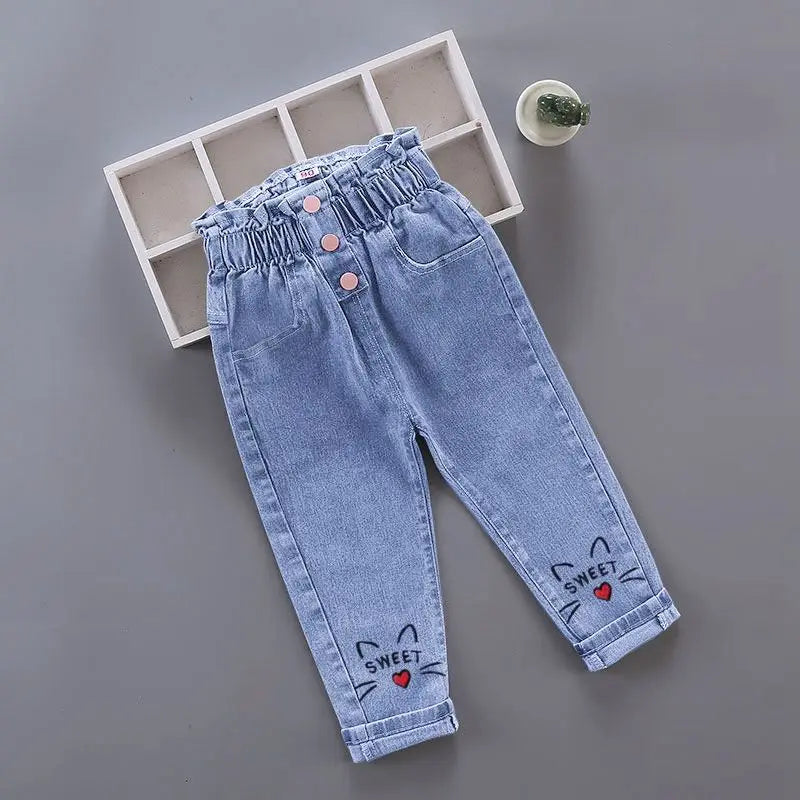 New Spring and Autumn Children Elastic Soft Comfortable Fashion Simple Elastic Boys and Girls Big Children Denim Pants