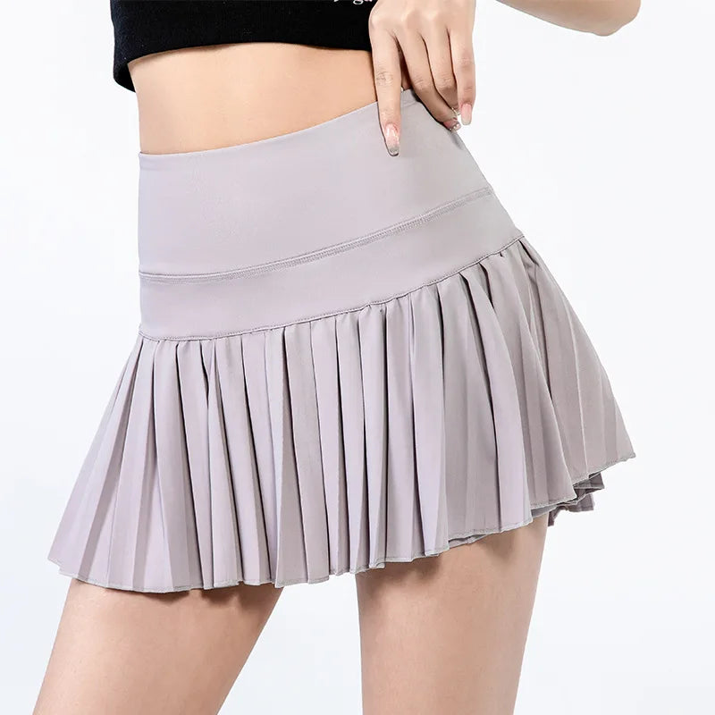 fashionable summer sports shorts women's pleated skirt anti glare short skirt running outdoor fitness breathable tennis skirt