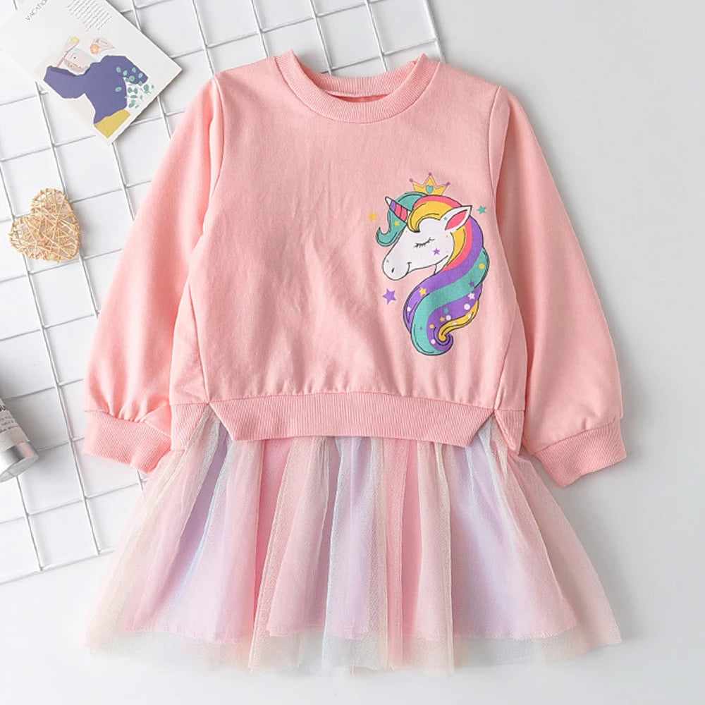 New Unicorn Princess Dress Children's Spring & Autumn Season Dress Girls' Birthday Party Dress Halloween Christmas Dress